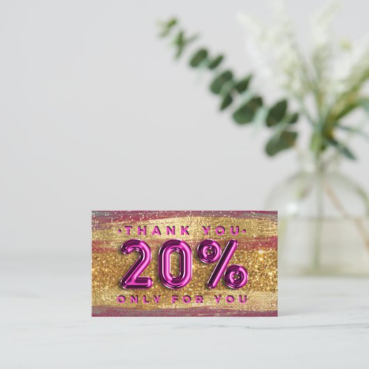 100 Logo QRCODE 20%OFF Code Goud Glitter Roze Visitekaartje (Staand voorkant)