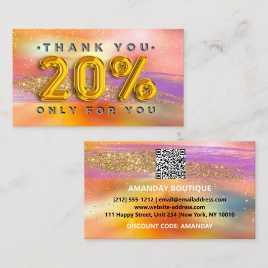100 Logo QRCODE 20%OFF Code Gouden Holografisch Visitekaartje (Voorkant / Achterkant)