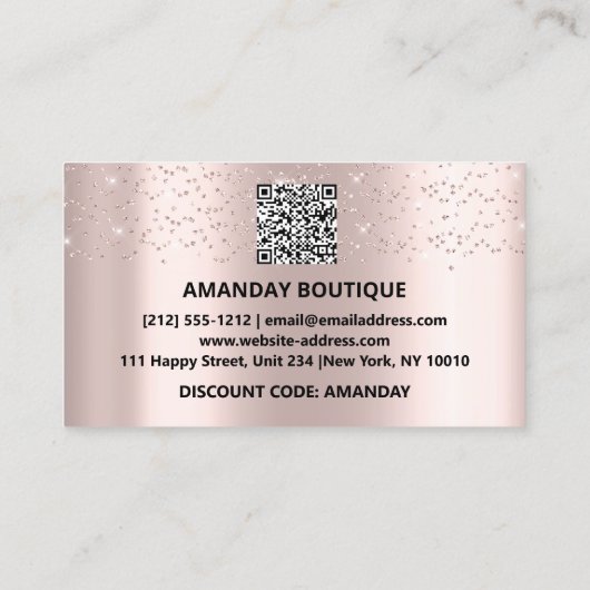 100 Logo QRCODE 20%OFF Code Roos Glitter Roze Visitekaartje (Achterkant)