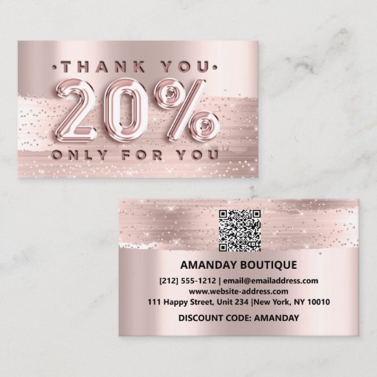 100 Logo QRCODE 20%OFF Code Roos Glitter Strokes Visitekaartje (Voorkant / Achterkant)