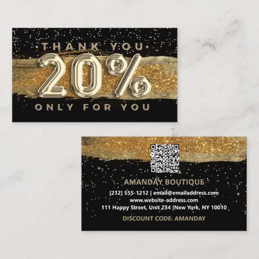 100 Logo QRCODE 20%OFF Hartelijk dank zwart goud Visitekaartje (Voorkant / Achterkant)