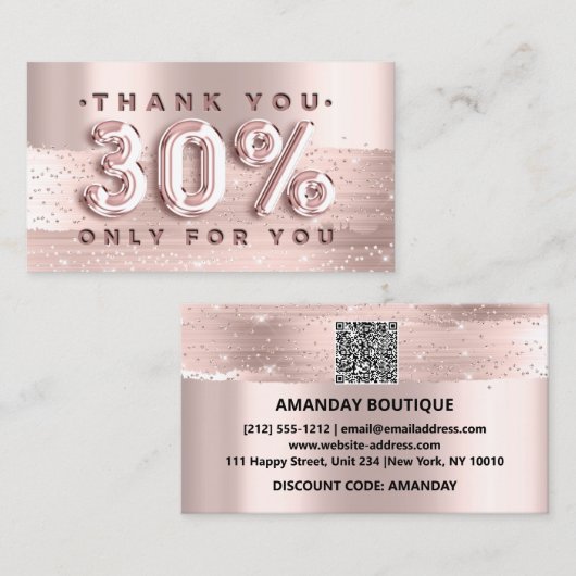 100 Logo QRCODE 30%OFF Code Roos Glitter Strokes Visitekaartje (Voorkant / Achterkant)