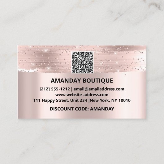 100 Logo QRCODE 30%OFF Code Roos Glitter Strokes Visitekaartje (Achterkant)
