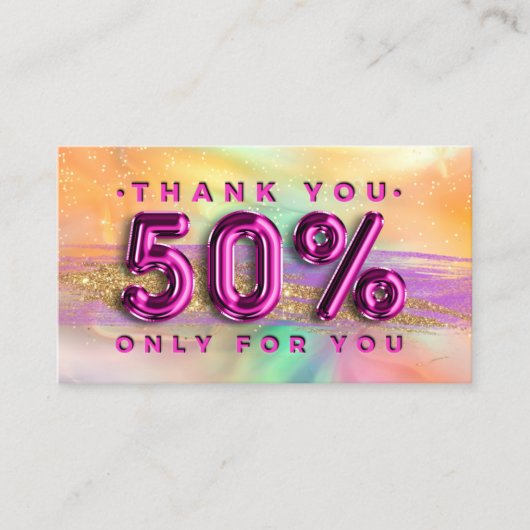 100 Logo QRCODE 50%OFF Dank Pinky Holographic Visitekaartje (Voorkant)