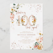 100 look Good Floral Roos Gold Folie Uitnodiging (Voorkant)