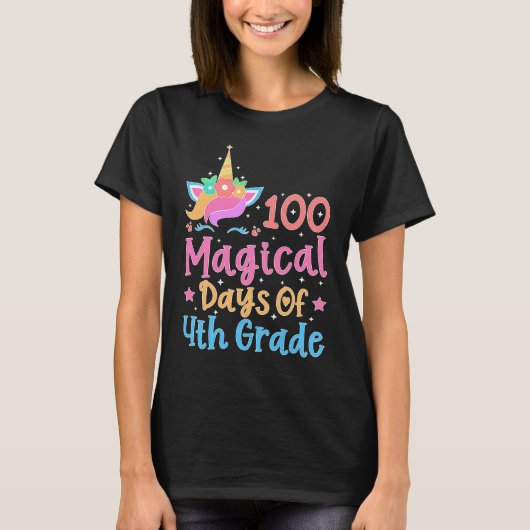 100 Magical Days of 4th Grade School Unicorn Teach T-shirt (Voorkant)