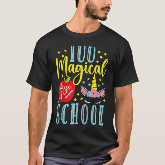 100 Magical Days Of School Magical Unicorn  Raglan T-shirt (Voorkant)