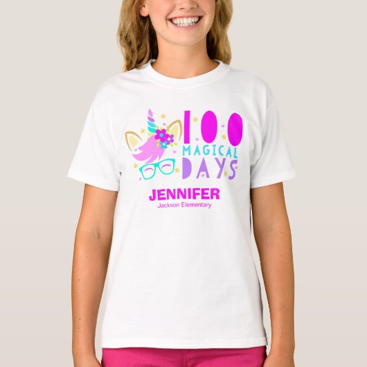 100 Magische Dagen Mooie Eenhoorn 100 Dagen School T-shirt (Voorkant)
