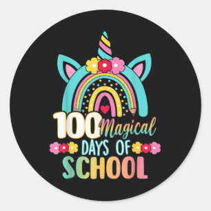 100 magische dagen van de school Unicorn Regenboog Ronde Sticker