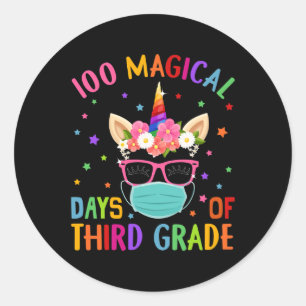 100 magische dagen van derde klas school eenhoorn  ronde sticker
