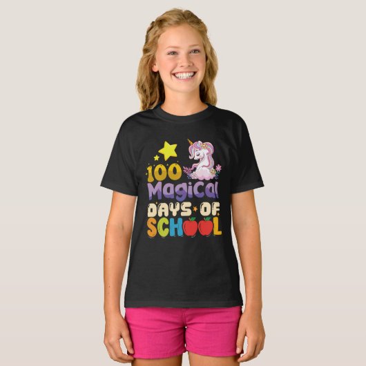 100 magische dagen van school eenhoorn leraar t-shirt (Voorkant volledig)