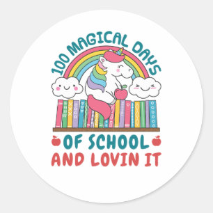 100 Magische Dagen van School Unicorn Ronde Sticker