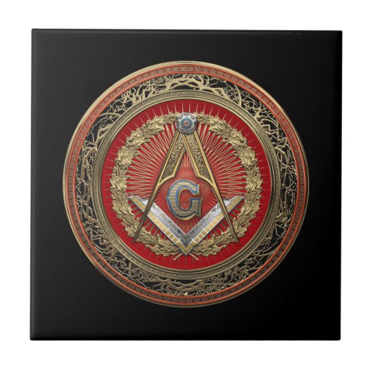 [100] Master Mason - Gold Square & Compass Tegeltje (Voorkant)