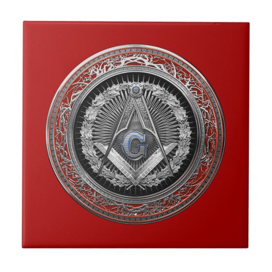 [100] Master Mason - Silver Square & Compass Tegeltje (Voorkant)