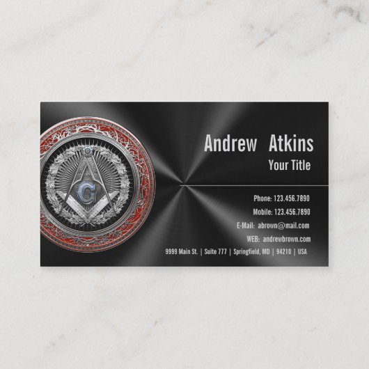 [100] Master Mason - Silver Square & Compass Visitekaartje (Achterkant)