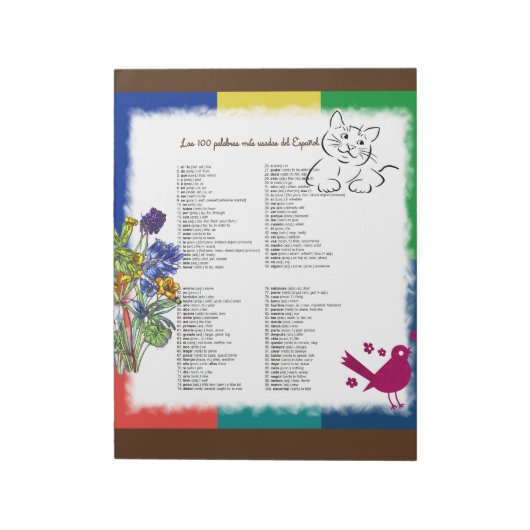 100 Meest voorkomende woorden in het Spaans Notitieblok (Linkerzijde)