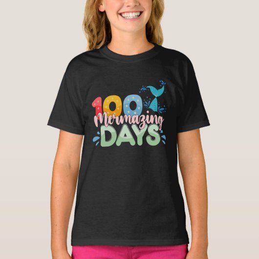 100 Mermazing Dagen 100e Dag van School Zeemeermin T-shirt (Voorkant)