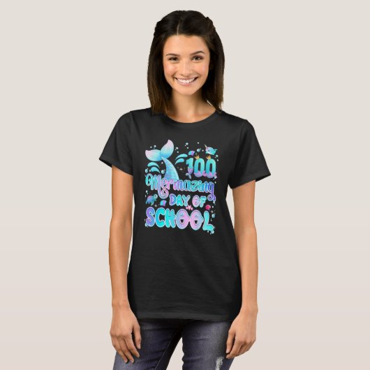 100 Mermazing Days of School Mermaid Girl Happy 10 T-shirt (Voorkant volledig)