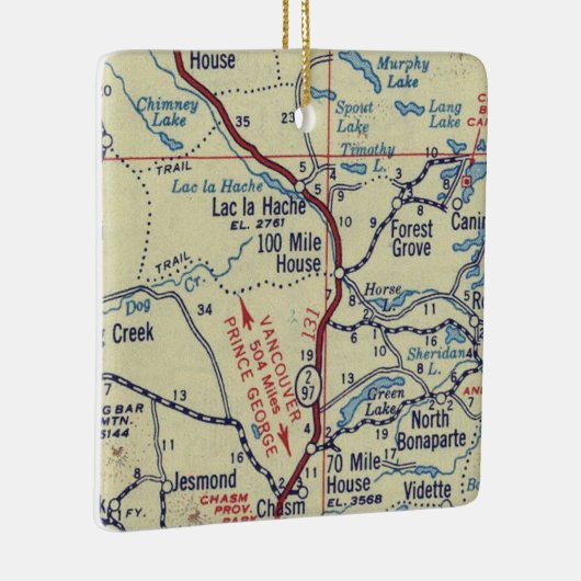 100 Mile House BC  Map Keramisch Ornament (Rechts)