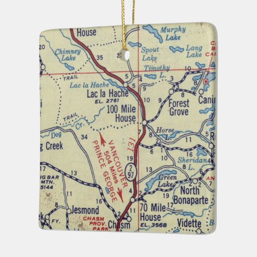 100 Mile House BC Map Keramisch Ornament (Links)