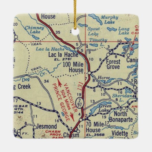 100 Mile House BC Map Keramisch Ornament (Achterkant)