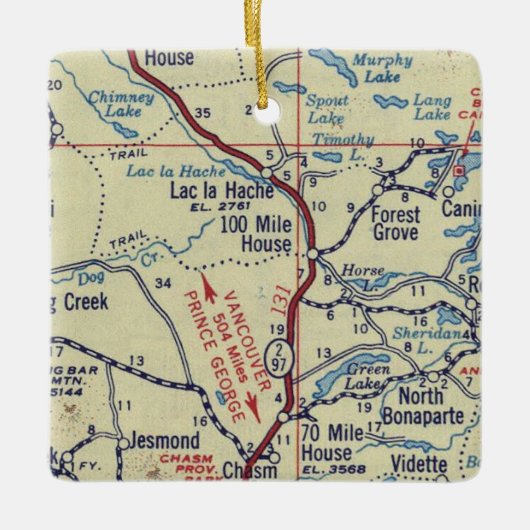 100 Mile House BC  Map Keramisch Ornament (Voorkant)