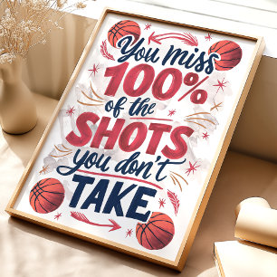 100% Misser: Basketball Motivatieposter Poster