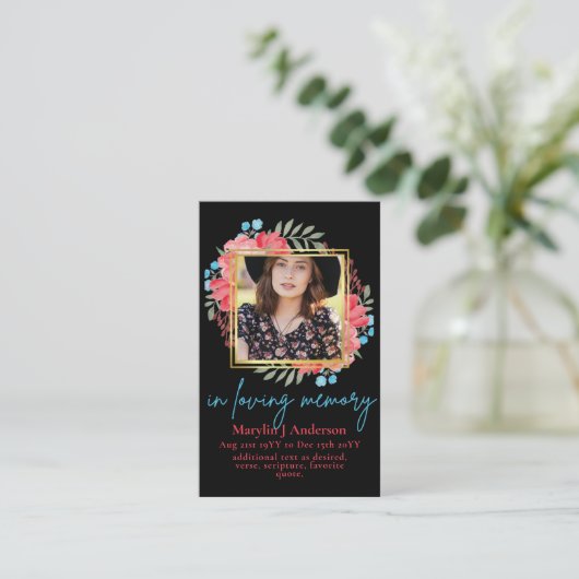 100 mooie bloemige gebeds- rouwfoto-herdenking FOT Visitekaartje (Staand voorkant)