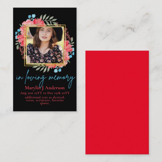 100 mooie bloemige gebeds- rouwfoto-herdenking FOT Visitekaartje (Voorkant / Achterkant)