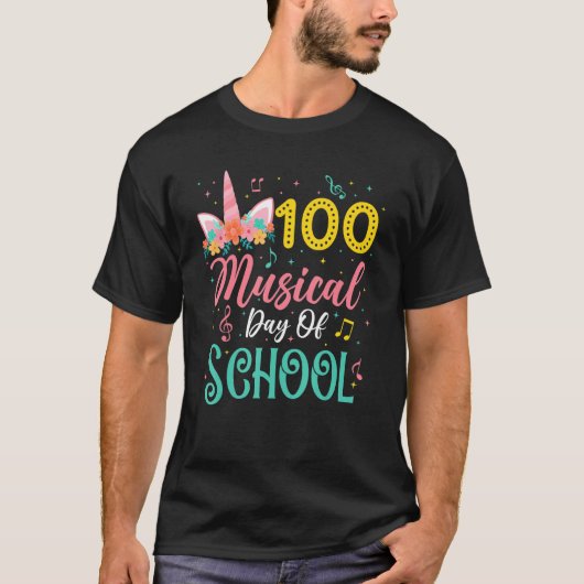 100 Musical Days Of School Music Teacher Unicorn T T-shirt (Voorkant)