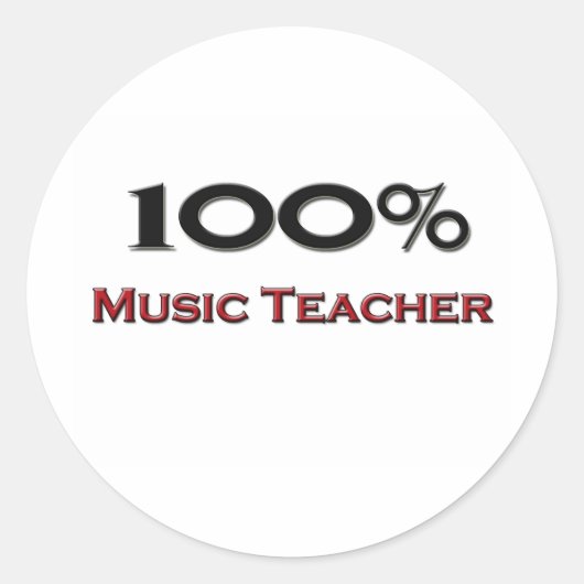 100 % muziekdocent ronde sticker (Voorkant)