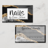 100 nagels Afspraak Herinnering Zwart Goud Marmer Visitekaartje (Voorkant / Achterkant)