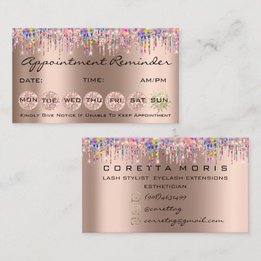 100 Nails Appointment Herinneringsmodule Roos Visitekaartje (Voorkant / Achterkant)