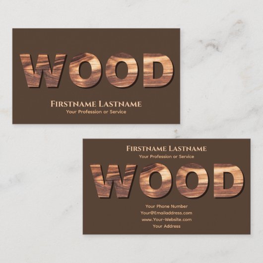 100% natuurlijke organische houten letters in hout visitekaartje (Voorkant / Achterkant)