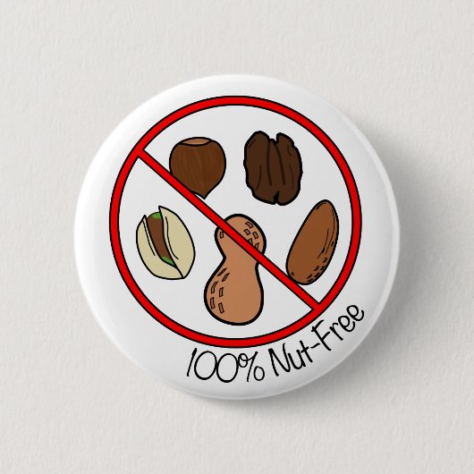 100% Nut Free (boomnoten en pinda's) Ronde Button 5,7 Cm (Voorkant)