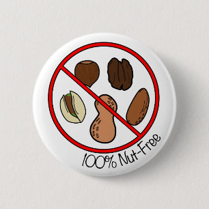 100% Nut Free (boomnoten en pinda's) Ronde Button 5,7 Cm