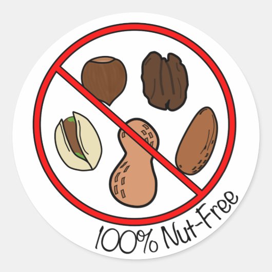 100% Nut Free (boomnoten en pinda's) Ronde Sticker (Voorkant)