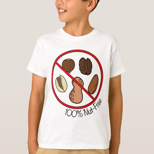 100% Nut Free (boomnoten en pinda's) T-shirt (Voorkant)