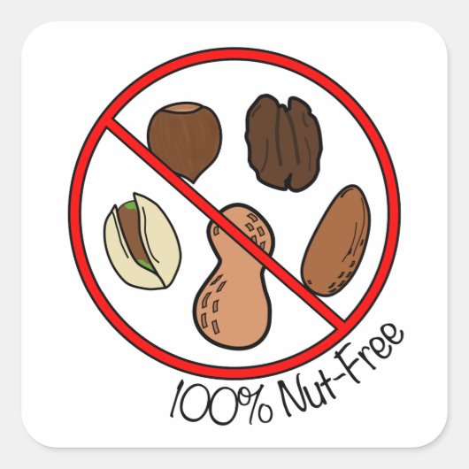 100% Nut Free (boomnoten en pinda's) Vierkante Sticker (Voorkant)