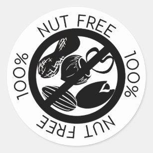 100% Nut Free No Nuts Simple Black and White Ronde Sticker