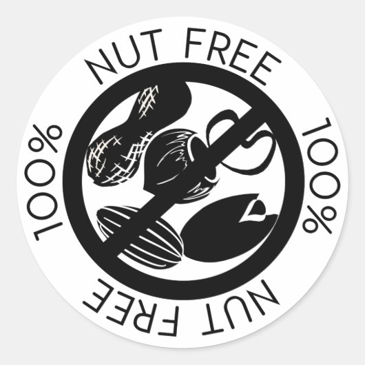 100% Nut Gratis Geen Noten Eenvoudig Zwart en Wit Ronde Sticker (Voorkant)