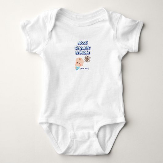 "100% Organic Trouble" Funny 3D Text Baby Bodysuit (Voorkant)