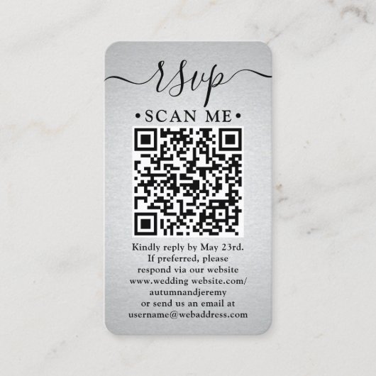 100 Pack QR Code RSVP Faux Silver Foil Behuizing Visitekaartje (Voorkant)