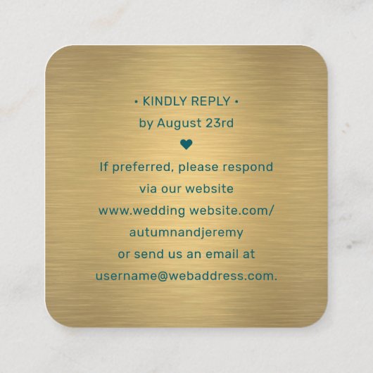 100 Pack QR RSVP Blauwgroen en gouden bruiloft beh Vierkante Visitekaartje (Achterkant)
