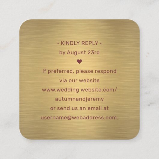 100 Pack QR RSVP Bourgogne & Gouden Bruiloft Behui Vierkante Visitekaartje (Achterkant)
