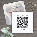 100 Pack QR RSVP Bruiloft Website Foto Behuizing Vierkante Visitekaartje<br><div class="desc">Deel een van uw verloving- of trouwfoto's en vereenvoudig RSVP-reacties met chique, moderne QR-code vierkante behuizingskaarten. Achterkant van de kaart bevat alle feestelijke details van uw keuze, zoals routebeschrijving, website of speciale verzoeken. Het afbeelding en alle tekst zijn eenvoudig aan te passen, inclusief de tekst met de tekst "scan me...</div>