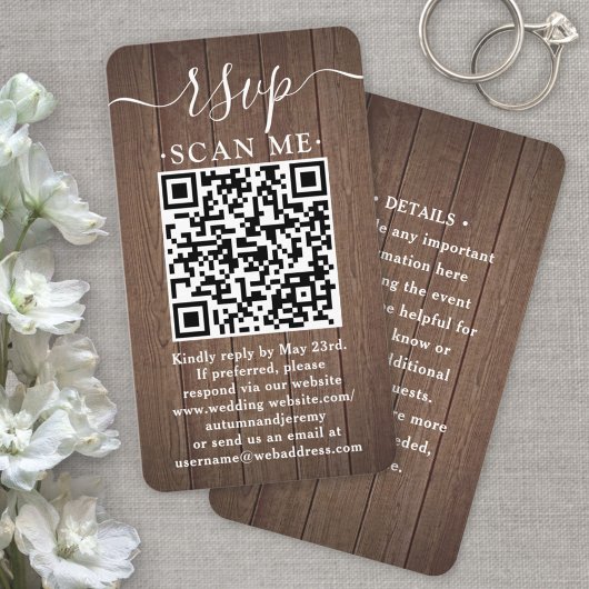 100 Pack QR RSVP Bruin Faux Hout Behuizing Visitekaartje