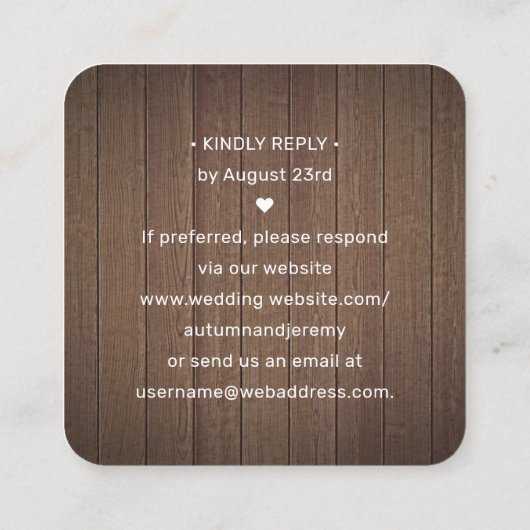 100 Pack QR RSVP Bruin Faux Hout Bruiloft Behuizin Vierkante Visitekaartje (Achterkant)