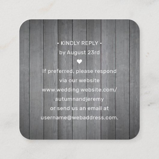 100 Pack QR RSVP Grijs Faux Hout Bruiloft Behuizin Vierkante Visitekaartje (Achterkant)
