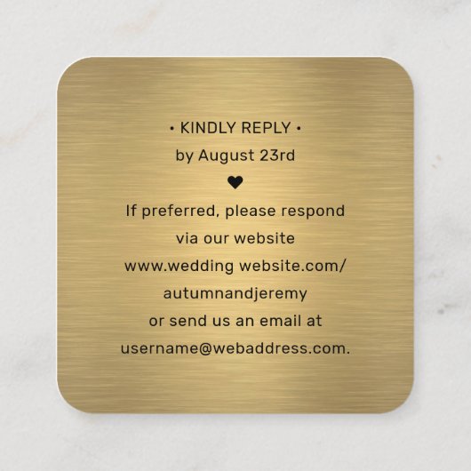 100 Pack QR RSVP Zwart en Goud Bruiloft Behuizing Vierkante Visitekaartje (Achterkant)